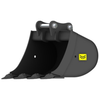 Standardní podkopová lopata s upínáním čepy na rypadlo. Černá barva, žlutá značka Yanmar.